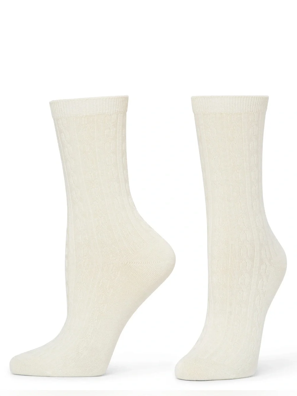 HUE Women's Silk Blend Cable Crew Socks 3 Pairs - Cream, Light Blue, Pink